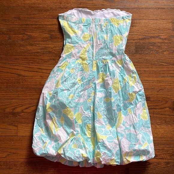 Ruby Rox Bright Blue, Pale Green/Yellow & White Abstract Floral Strapless Dress - Picture 5 of 5